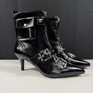 NEW Wild Pair Moonbeam Gothic Black Buckle Booties Size 8.5 Pointy Stiletto Heel